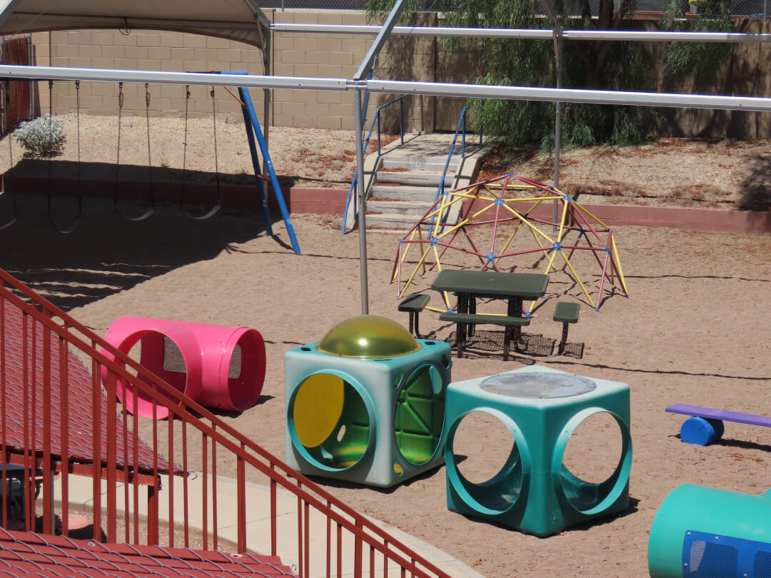 Swing set, benches, playground sets and other outdoor equipment.